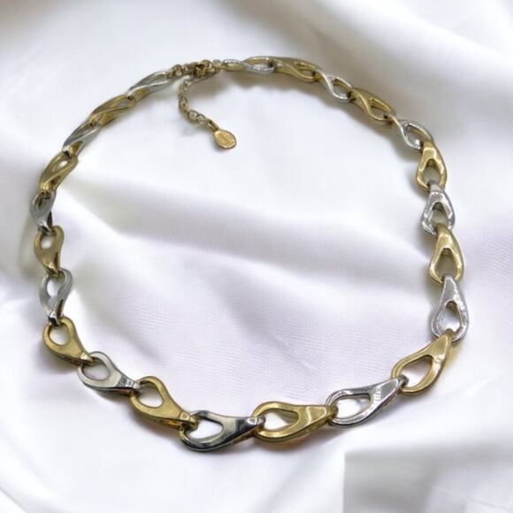 Vintage 90s Grunge Punk Preppy Two-Tone Choker Necklace and Earrings Jewelry Set - Picture 2 of 6